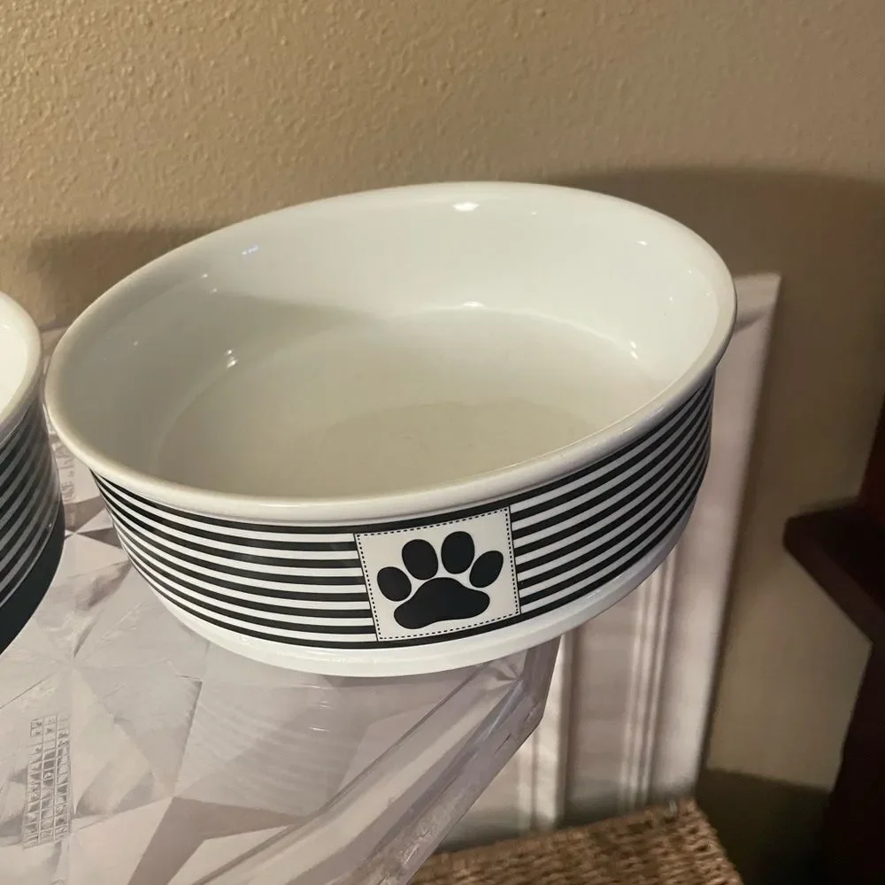 Bone Dry Classic Black and White Ceramic Sturdy Dog Bowls x 2